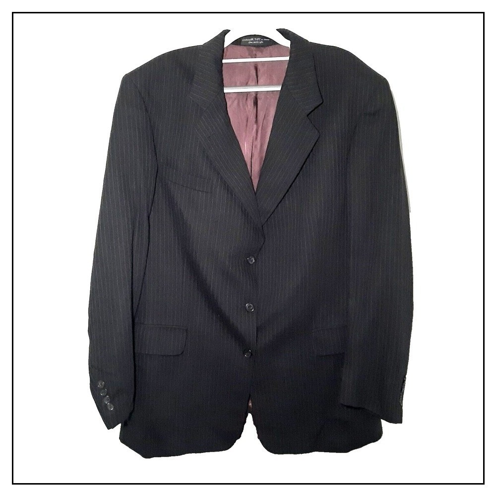 Gianfranco Ruffini Blazer 52 R 2XL Wool Pin Striped Three Button Business Office